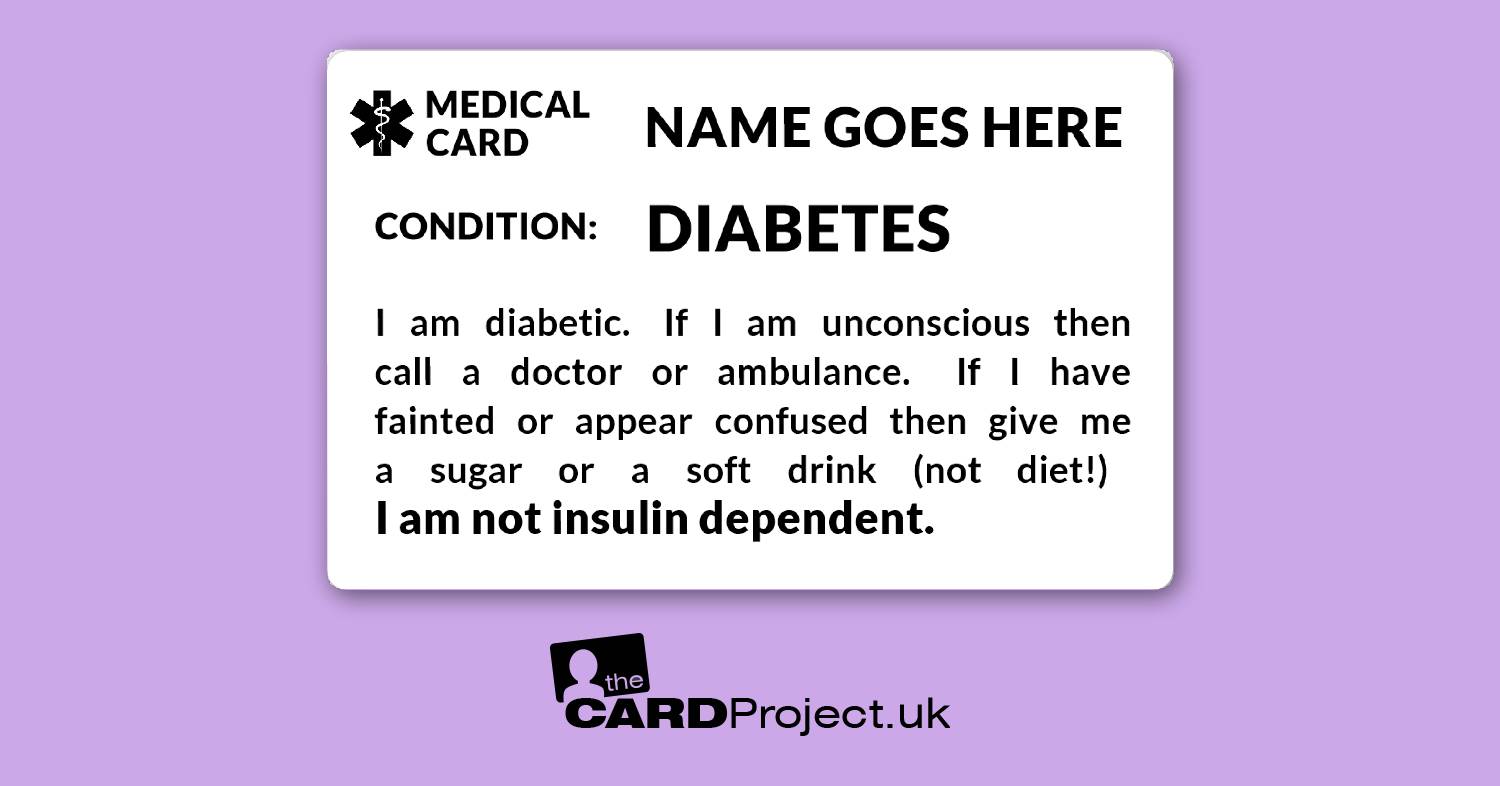 Diabetes Mono Medical ID Card, Diabetic Alert